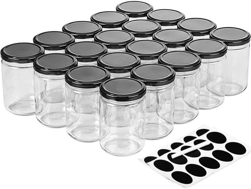 Glass Candle Jars with Lid, 12 oz Wide Mouth Small Glass Jar, Canning Jars with Extra Black Stickers, Set of 20, Dishwasher Safe...