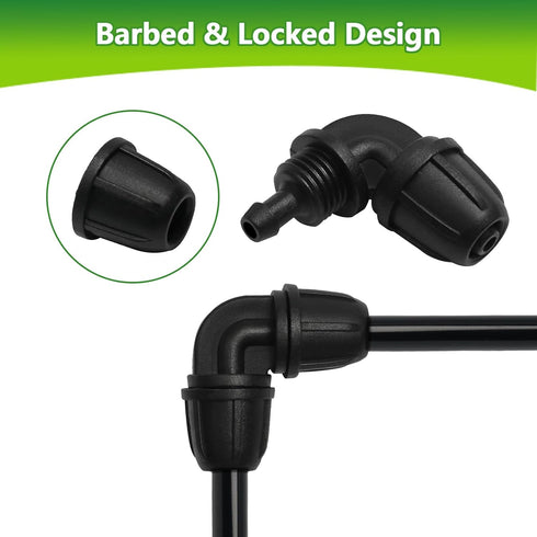 1/4" Drip Irrigation Fittings, 26 Pcs Lock Barbed Elbow Connectors for 1/4 Inch Drip Irrigation Tubing Drip Line 90 Degree Parts with Lock Nut for...