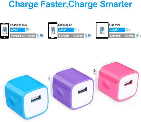 Charging Block Plug, 1A/5V 3-Pack USB Wall Charger Power Adapter Cube Brick Head Box for iPhone 15/14/13/12/11 Pro Max,15/14/13/12/11/Xs/XR/X/8/7/...