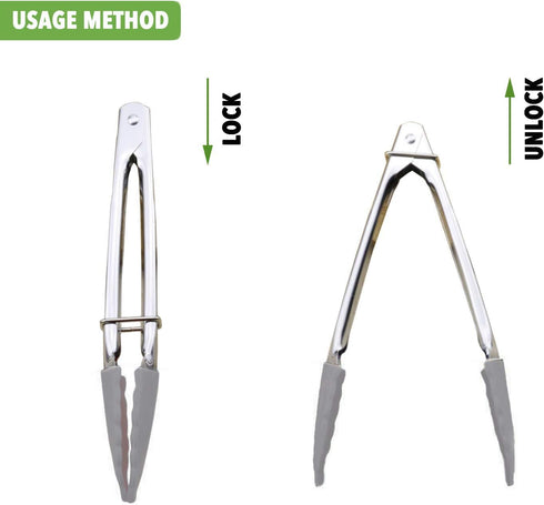 Mini Tongs with Silicone Tips 7-Inch Small Serving Tongs, Set of 3 (Black White Gray)...