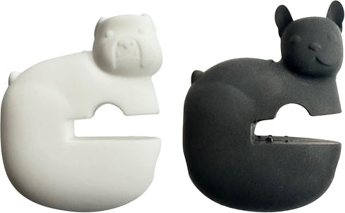 Fox Run Silicone Pot Clip Spoon Rest, French and English Bulldogs, Set of 2, 2.75", White and Black...