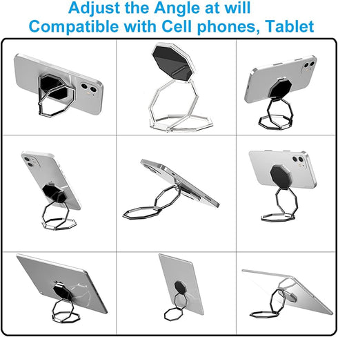Cellphone Ring Holder Finger Kickstand, Foldable 360° Rotation Cell Phone Stand for Desk, Magnetic Car Mount, Metal Multi-Angle for Phone Back Gri...