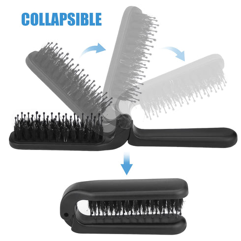 2Pcs Travel Folding Hair Brush, Collapsable Portable Pocket Boar Bristle Hair Brush for Thin Thick Hair, Mini HairBrushfor Men Women Kids Thick Th...