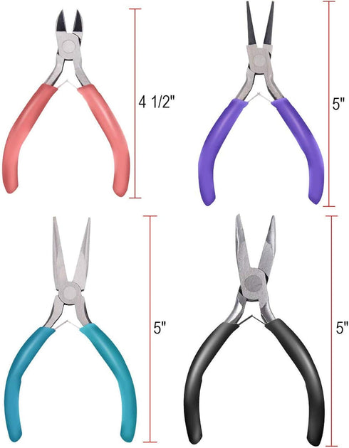 Anezus 4Pcs Jewelry Pliers Tool Set Includes Needle Nose Pliers, Round Nose Pliers, Wire Cutters and Bent Nose Pliers for Jewelry Beading Repair M...