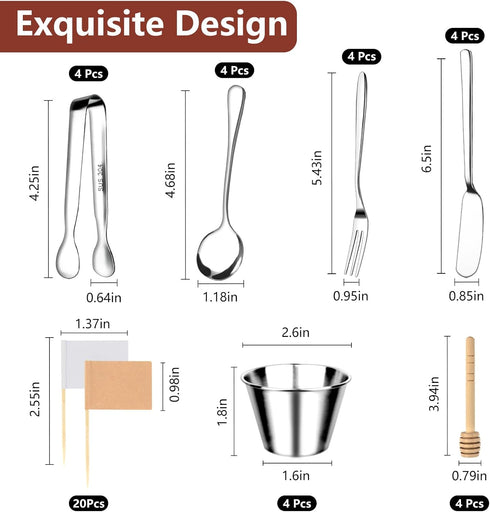 Charcuterie Accessories 25 Pcs, Cheese Spreader Knife Set for Charcuterie Board, Silver Stainless Steel Small Spoons, Tongs, Forks, Sauce Bowls fo...