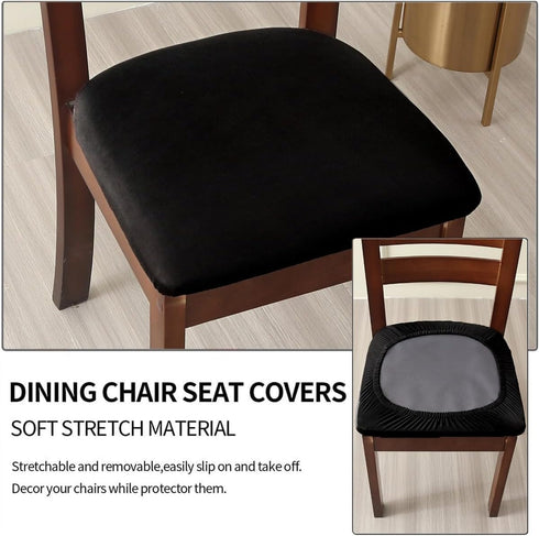 Chair Seat Covers Set of 4 Stretch Black Chair Covers for Dining Room Square Removable Washable Chair Protector Seat Cushion Slipcovers for Kitche...