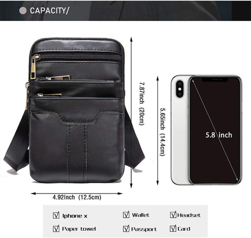 Cell Phone Shoulder Bag Leather Men, Waterproof Phone Waist Bag Messenger Bag Crossbody Purse with Belt Loop Wallet Case...