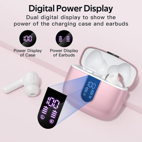 Bluetooth Headphones True Wireless Earbuds 60H Playback LED Power Display Earphones with Wireless Charging Case IPX5 Waterproof in-Ear Earbuds wit...