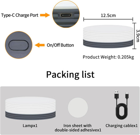 Portable LED Desk Lamp, Rotating Adjustable Brightness Wireless Desk Lamp, Puck Lights Rechargeable Battery Powered Magnetic Top Lamp, Suitable fo...