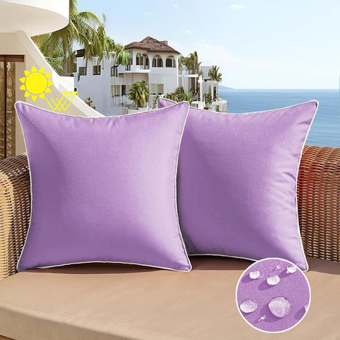 All Smiles Outdoor Waterproof Throw Pillow Covers 16x16 Set of 2 Purple Decorative Patio Tent Bed Sofa Living Room Furniture Sunbrella Cushion Cas...