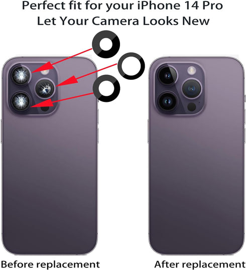 3pcs/Set 14 Pro Rear Back Camera Glass Lens Replacement for iPhone 14 Pro Camera Glass Lens Covers Replacement with Adhesive Preinstalled + Replac...