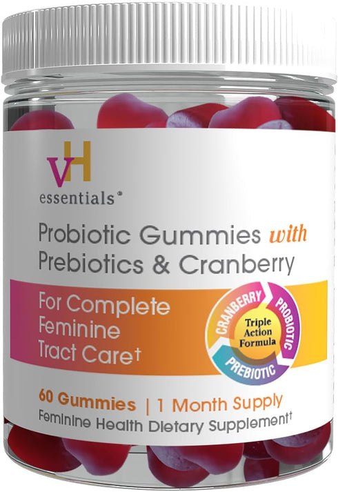 vH essentials Probiotic Gummies with Prebiotics & Cranberry, Concentrated Extract for Urinary Tract Health, Supports Vaginal Microflora Balance fo...