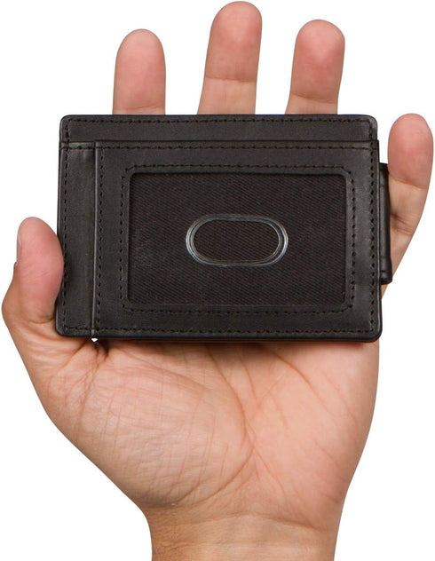 Premium Leather Magnetic Money Clip Card Wallet For Men, RFID Mens Wallet, Black...