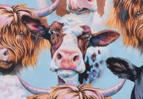 Cow Portrait Cotton Calico Fabric - Holstein, Hereford, Highland Cattle Precut Fabric by The Yard - One Yard...