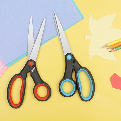 Left-Handed Scissors, 8-Inch Left-Handed Scissors with Soft Grip for Home, School, Office, Sewing Fabric, Red/Blue, Pack of 2...