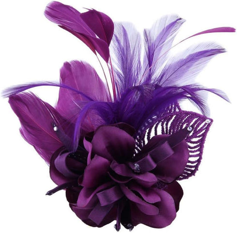 Women's Fascinator Feather Flower Pin Brooch Corsage Bridal Hairband Derby Hat Cocktail Party Wedding (A1 Purple)...