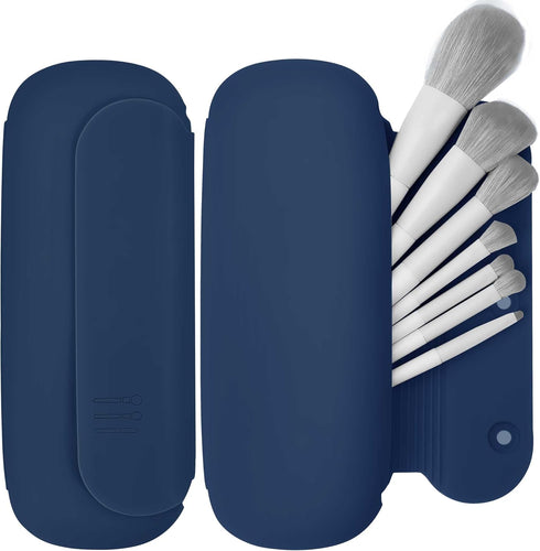 Travel Makeup Brush Holder,Silicon Portable Cosmetic Face Brushes Holder with Built-in Brush Cleaner,Upgrade Travel Essentials Makeup Brush Case,M...
