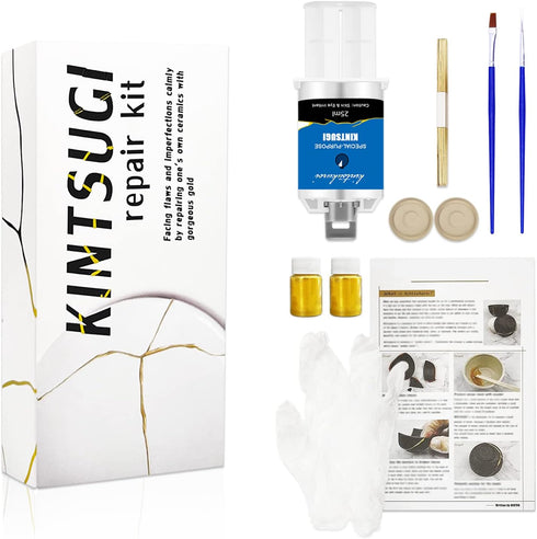 Kintsugi Repair Kit Gold, Japanese Kintsugi Kit to Improve Your Ceramic, Repair Your Meaningful Pottery with Gold Powder Glue, Perfect for Beginne...