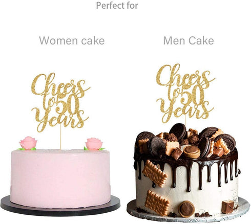 Gold Glitter Cheers to 50 years cake topper, Gold Happy 50th Birthday Cake Topper, Birthday Party Decorations, Supplies...