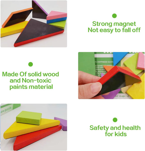 Wooden Puzzle Tangram Book, Travel Magnetic Puzzle, Travel Games Montessori Shape Pattern Blocks Jigsaw for Kids Adult Challenge IQ Educational To...