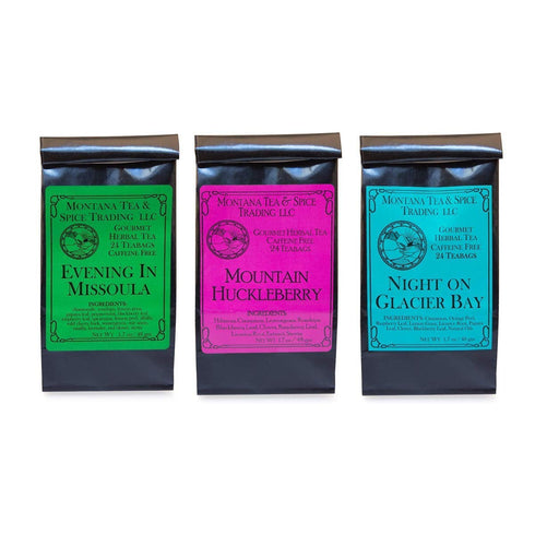 Evening in Missoula Tea Combo Pack - Evening in Missoula, Mountain Huckleberry, and Night on Glacier Bay...