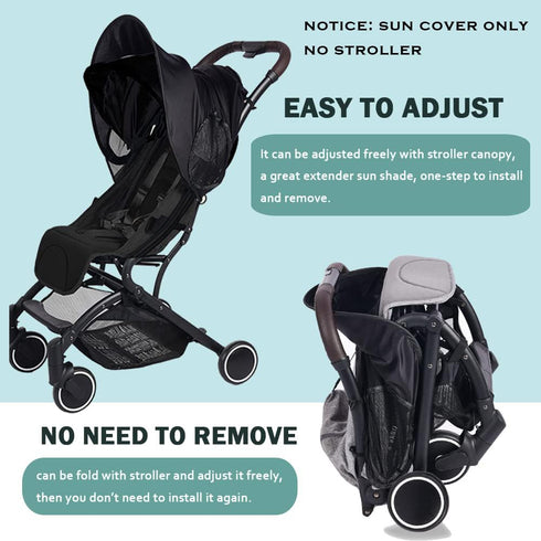 Waterproof Stroller Sun Cover UV Protection Baby Stroller Sun Rain Cover Adjustable Buggy Sun Rain Shied Blackout Canopy Sunblock Cover for Travel...