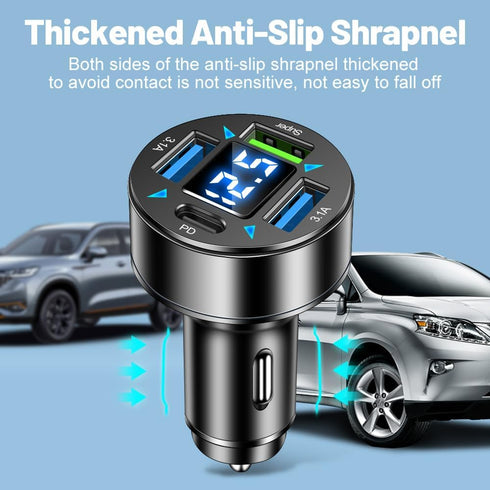 Car Charger,4 Ports Fast Car Charger with Plug Outlet/LED Voltmeter/PD3.1/Super Port,Universal Car Accessories Cigarette Lighter USB Charger Compa...