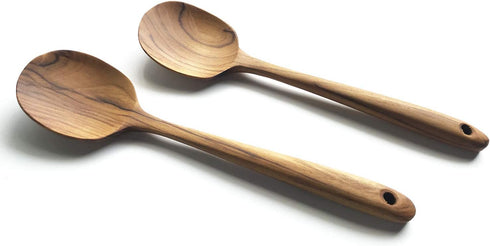 FAAY 2 Teak Serving Spoons, 9.5 Inches Wooden Spoon, Salad Servers, Handcrafted from High Moist Resistance Teak, 100% Healthy Utensils...