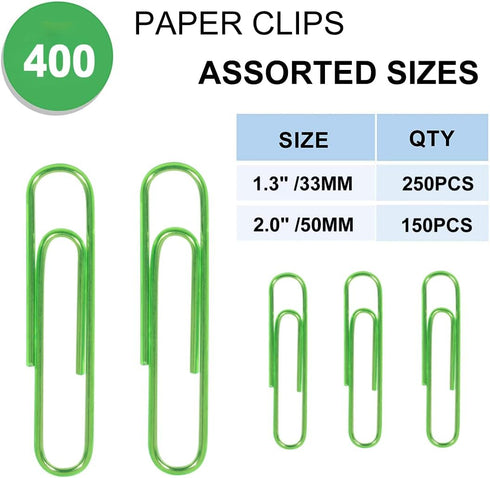Paper Clips Assorted Sizes 400 Pieces, 2"?50mm?Large Paper Clips and 1.3" ?33mm?Paper Clips Medium Size, Sturdy Coated Paper Clips Smooth for Offi...