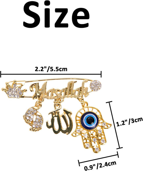 SANDOO AYATUL KURSI Allah Pin - Turkish Evil Eye Pin,Crown Hand Protection Blessing Brooch Amulet with Rhinestone, Muslim Gifts Islamic Jewelry fo...