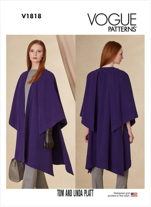 Vogue Misses' Loose-Fitting Unlined Cape Sewing Pattern Kit, Code V1818, Sizes XS-S-M-L-XL-XXL, Multicolor...