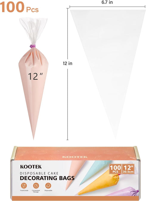 Kootek 12" Piping Bags (100Pcs), Disposable Pastry Bags Anti Burst Icing Frosting Bag Thick Cake Decorating Bags for Cookie, Cupcake, Candy, Bakin...