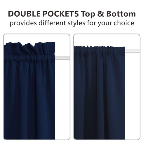 Aquazolax French Door Curtains Drapes - Readymade Solid Blackout Glass Door Side Panels 54x40 Inches Privacy with Tiebacks - 1 Piece, Navy Blue...