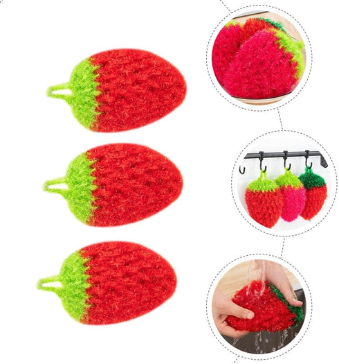 UPKOCH 3Pcs Dish Scrubber Fun Strawberry Shape Dish Sponges Kitchen Dishcloth Super Soft Absorbent Dish Rags for Washing Dishes Cleaning (Red)...