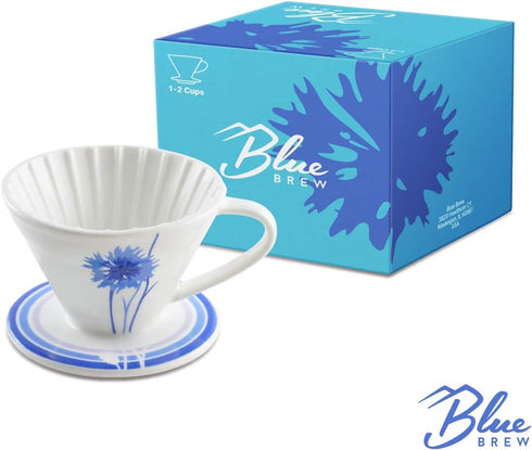 BLUE BREW Ceramic Pour Over Coffee Dripper, Size 01 Cone Coffee Maker (1-2 Cups), Manual Brew Maker, Dishwasher Safe, Portable Slow Brewing Access...