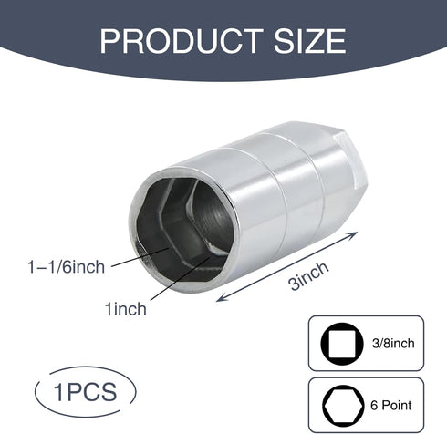 Pack-1 Car Oil Pressure Switch Socket, 3/8" Driver Deep Design Hexagonal Oil Pressure Sending Socket Unit Fit 1" and 1 1/16" Switches, Universal f...