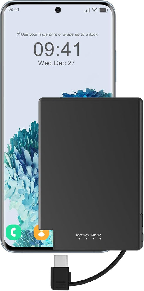 TNTOR Portable Charger with Built in USB-C Cable, 3500mAh Ultra Slim for Pocket Wallet Power Bank Compatible with Samsung Google Moto iPhone 15 Se...