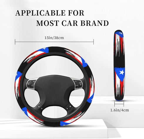 Puerto Rico Flag Steering Wheel Cover for Men Women Anti-Slip Elastic Thickened Steering Wheel Cover Universal Fit 15 Inch...