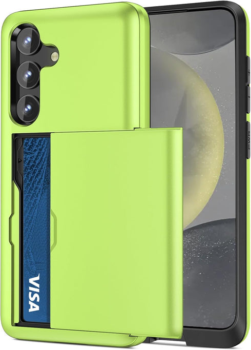 Jiunai for Samsung S24 Case with Card Holder 2024, Dual Layer Protective Shockproof Pocket Credit Card License Rugged Sturdy Shell TPU Edge Slide ...