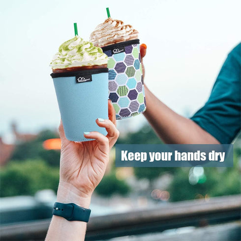 Reusable Iced Coffee Insulator Sleeve for Cold Beverages and Neoprene Cold Coffee Cup Sleeves Cooler Cover 16-24OZ for Coffee Cups, McDonalds, Dun...
