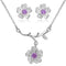 Uloveido Pink Purple Crystal Stone Flower Earrings and Necklace Jewelry Set for Bridal Women White Gold Plated DT340...