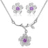 Uloveido Pink Purple Crystal Stone Flower Earrings and Necklace Jewelry Set for Bridal Women White Gold Plated DT340...