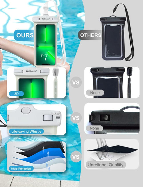 wellhouse Waterproof Phone Pouch, Waterproof Phone Case for iPhone 15 14 13 12 Pro Max XS Samsung, IPX8 3D Cellphone Dry Bag Beach Essentials -Lum...