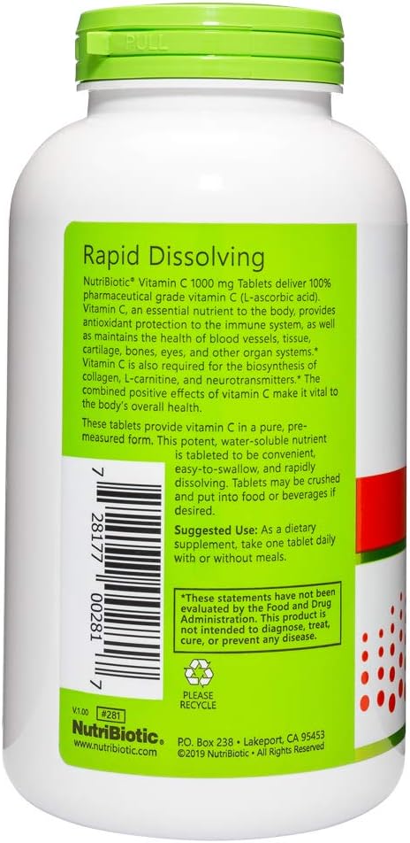 NutriBiotic - Vitamin C 1000 Mg, 250 Count Tablets | Essential Immune & Antioxidant Collagen Support Supplement | Pharmaceutical Grade L-Ascorbic ...