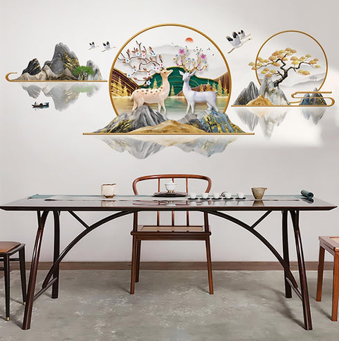 Chinese Style Landscape Wall Stickers,Plum Deer Vinyl Removable Large Wall Decals Art Decorations for Living Room Bedroom Home Decor (Chinese Plum...