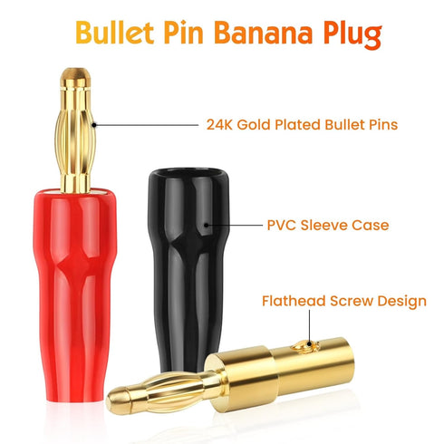 Diospyros 4 mm Gold Plated Open Screw Type Speaker Connector Banana Plugs,12 Count(1 Pack of 6 Pairs)......