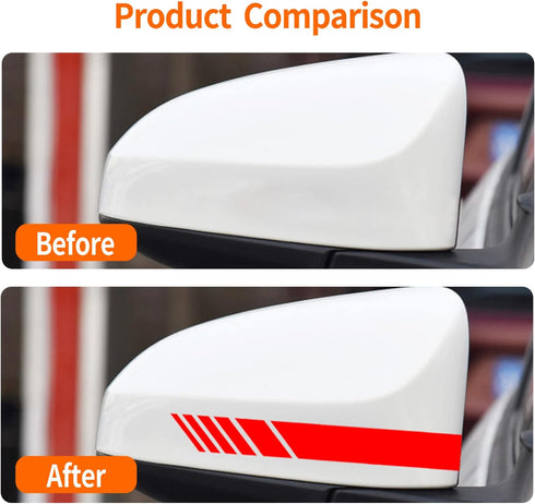 2 PCS Car Rear View Mirror Stickers, 5.51" x 1.18" Striped Rearview Mirror Car Stickers, Car Side Mirror Reflective Decals (Red)...