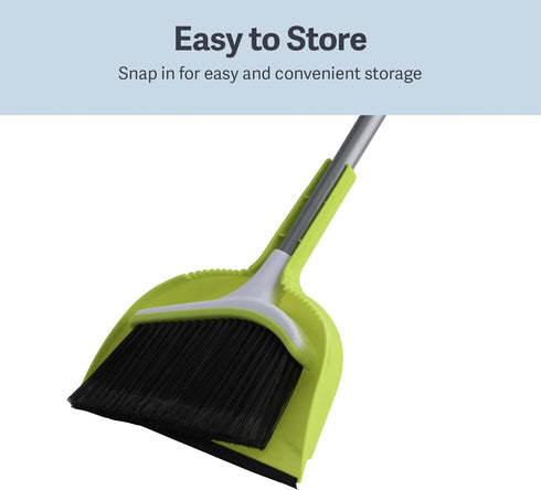 Casabella Broom & Dustpan Set, 44-Inch Angled Broom with Snap-On Dustpan, Durable Bristles, Innovative Dustpan, Convenient Storage - Perfect for T...