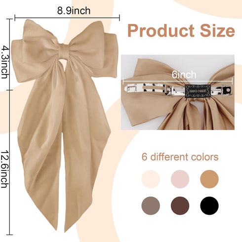 Canitor 6PCS Hair Bows for Women Silky Satin Hair Ribbon with Hair Barrettes Clip Large Coquette Bows Preppy Teen Girl Gifts Trendy Stuff Cute Hai...