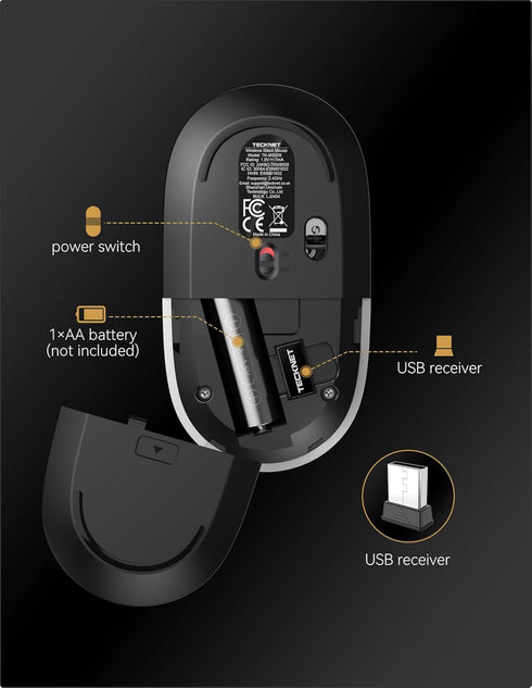 TECKNET Computer Mouse, Silent Mouse Wireless, 2.4Ghz USB-A Wireless Mouse, 4800 DPI Ambidextrous Quiet Click Mouse for Travel, Slim Portable Wire...